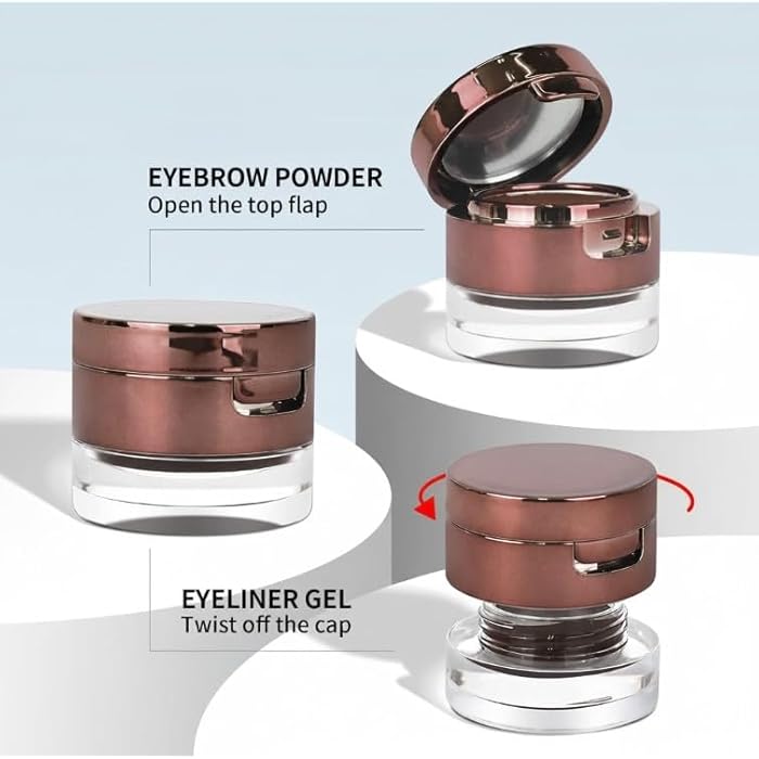 Gel Eyeliner Eyebrow Powder, Black and Brown Waterproof Smudgeproof Long Lasting Makeup Eyeliner Gel with Brush Mirror, 0.49 Ounce, Pack of 2 - Image 2